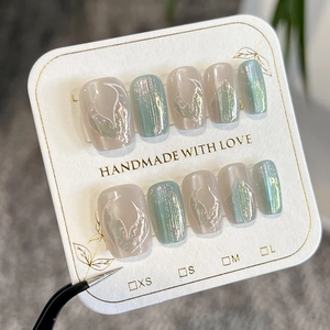 Faux Ongles Faits Main Aurora Œil De Chat Miroir Style Sirène Holographique Réutilisables Ongles Artificiels Pour Femmes