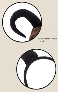 Detail of bendable black devil horns headband with adjustable wire shape for cosplay