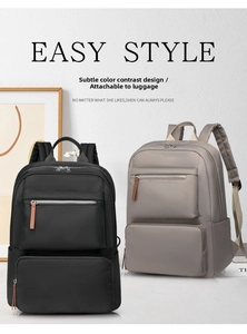Detail of waterproof nylon travel backpack with luggage strap and contrast design