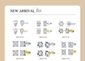 Macro view of S925 sterling silver stud earrings with various zircon cuts and finishes