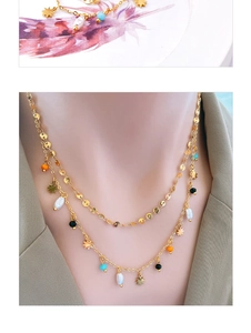 Double-layered 18k gold plated titanium necklace with stars and colorful beads