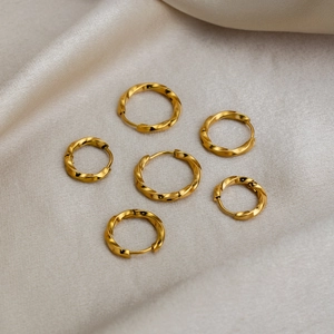 Minimalist Twisted Hoop Earrings Stainless Steel Gold Plated Waterproof Hypoallergenic Fashion Textured Jewelry Women