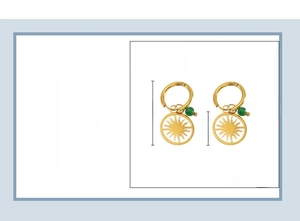 Detailed specs of titanium steel sun earrings with green stone and 18K gold plating