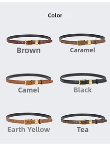 Detail of six vintage crocodile embossed leather belts with golden square buckles for women