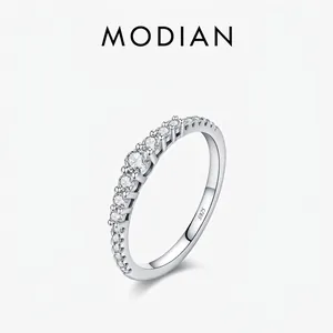 Sparkling Moissanite 925 Sterling Silver Ring Thin Stackable Band Round Cut Elegant Jewelry For Women