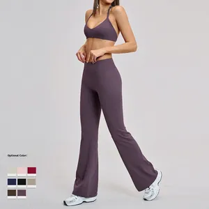 Ensemble de yoga violet pour femmes avec pantalon évasé et brassière en V, 8 couleurs au choix