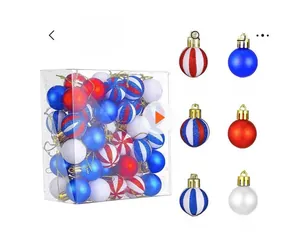 Detailed set of 50 American flag themed 4cm ornaments in red, white, and blue finishes