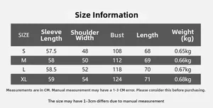 Detailed size chart for vintage brown faux leather jacket with specific measurements in cm