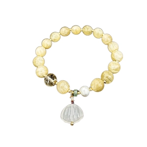 New Chinese style elastic ceramic beaded bracelet with yellow stones and shell pendant
