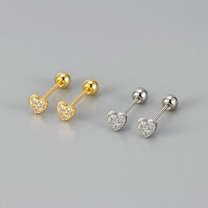 Boucles D'Oreilles Cœur Cuivre Zirconium Incrusté Avec Tige En Argent Fermoir À Vis Bijoux Minimalistes Pour Femmes