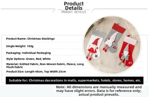 Detailed view of large gnome Christmas stocking showing knit fabric and soft plush textures