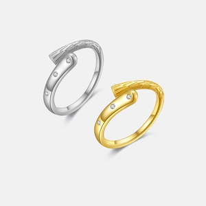 Bague En Argent Sterling 925 Design Ouvert Réglable Texture D'Écorce D'Arbre Avec Trois Pierres De Zircon Élégante Minimaliste Pour Femmes