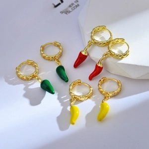 Creative Chili Pepper Hoop Earrings Gold Plated Copper Enamel Vegetable Dangle Earrings For Women Individual Fashion Jewelry
