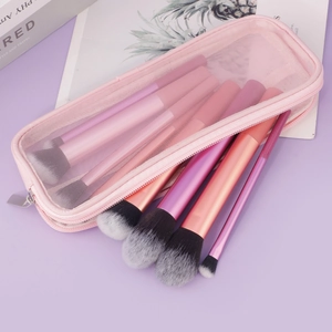 Set de 8 pinceaux de maquillage dégradé rose avec pochette de rangement en maille