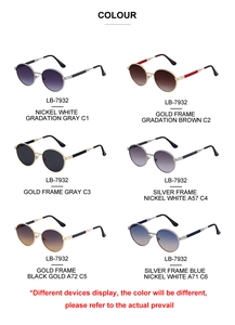 Multiple color options for LB-7932 vintage round metal frame sunglasses in a grid view