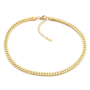 Elegant 18K gold plated flat snake chain necklace with lobster clasp and extender