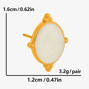 Detail showing 1.6cm dimensions of 18K gold plated vintage oval drip oil stud earrings