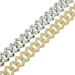 Hip hop style Cuban link necklaces in gold and silver finish with sparkling rhinestones