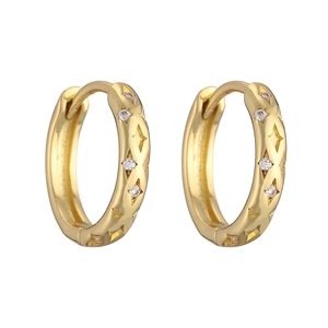 Star-shaped gold hoop earrings with micro-pave cubic zirconia and diamond-cut texture
