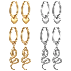 Boucles d'Oreilles Créoles en Acier Inoxydable avec Pendentif Cœur et Serpent pour Femmes Or Argent Bijoux Serpent