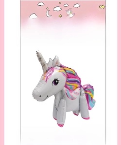 Ballon licorne arc-en-ciel 4D sur pied pour décoration d'anniversaire, taille 39x57cm