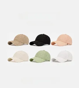Detailed grid view of seersucker baseball caps in six colors showing crinkle texture