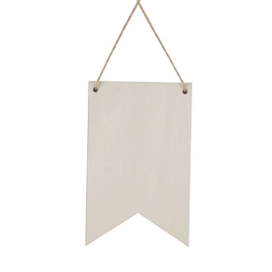 Blank rectangular wooden sign with swallowtail cut and hemp rope for DIY crafts