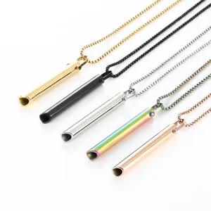 Mindfulness breathing pendant necklaces in five polished finishes on silver box chains