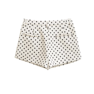Polka dot high waisted shorts for women with side pockets on a white background