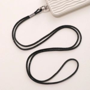 Luxury black rhinestone crossbody phone lanyard with sparkling crystal strap and metal clasp