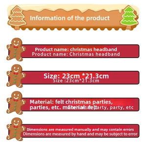 Detailed size specifications for Christmas headband made of felt, measuring 23cm by 21.3cm