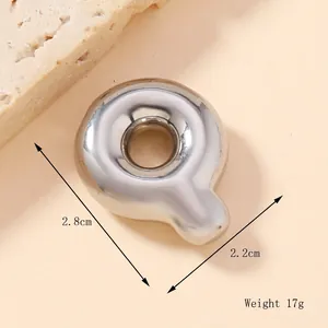 Polished silver stainless steel letter Q pendant detail with size and weight specs