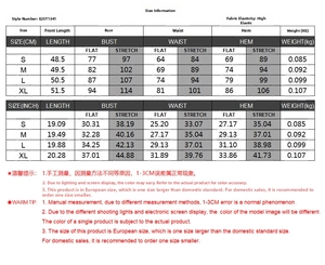Detailed size chart with CM and Inch measurements for the Y2K V-neck slim fit T-shirt
