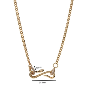 Vintage gold snake pendant necklace with zircon inlay and detailed S-shape clasp size specs
