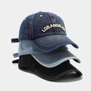 Vintage Denim Baseball Cap Cotton Adjustable Embroidered Los Angeles Letter Sun Protection Peaked Hat
