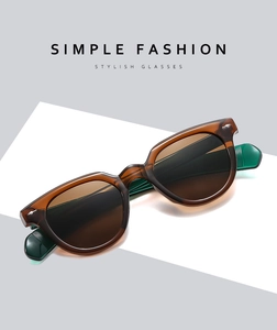 Detail of tortoiseshell oval frame sunglasses with green translucent temples