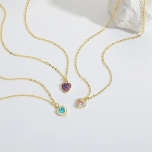 Exquisite vintage gold chain necklaces with purple blue and pink heart zircon pendants