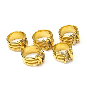 Fashion Titanium Steel Crossover Multilayer Ring For Women 18K Gold Plated Inlaid Rhinestone Geometric Finger Ring Jewelry