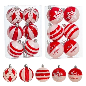 Coffret de boules de Noël en plastique rouge et blanc avec motifs variés pour décoration