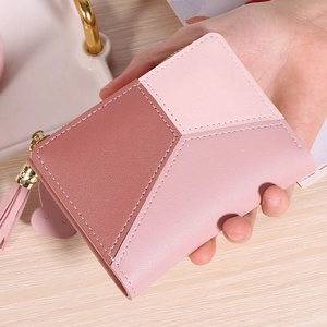 Mini portefeuille rose pour femme avec fermeture éclair à gland et breloque animal