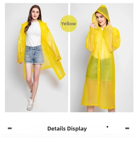 Detail of yellow semi-transparent EVA raincoat featuring secure white snap button closures
