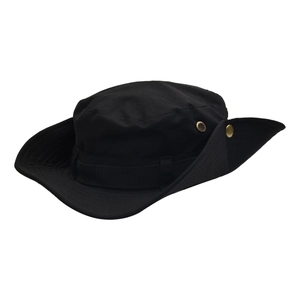 Chapeau de soleil extérieur noir de style Boonie avec large bord et boutons pressions