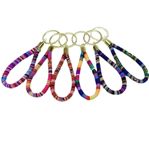 Bohemian Ethnic Style Woven Fabric Wristlet Keychain Colorful Pattern For Women Car Keys Handbag Accessory Ornament