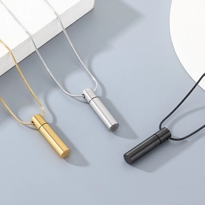 Cylindrical Pendant Necklace 304 Stainless Steel Openable Cremation Urn Perfume Bottle Minimalist Unisex Geometric