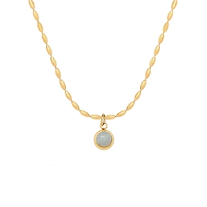 18K gold plated titanium necklace featuring a round green aventurine pendant and beaded chain