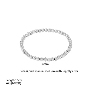 Silver bead bracelet details showing 4mm diameter beads and 16cm length specifications