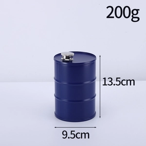 Blue cylindrical fuel tank flask with dimensions 13.5cm by 9.5cm and weight 200g