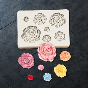 3D rose flower silicone mold for chocolate and fondant featuring 7 varied sizes