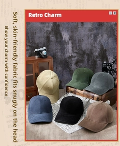 Retro multi-color cotton baseball caps set displayed against an industrial vintage backdrop