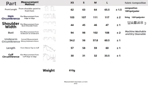 Detailed size measurement chart for women's double-breasted plaid coat and jacket